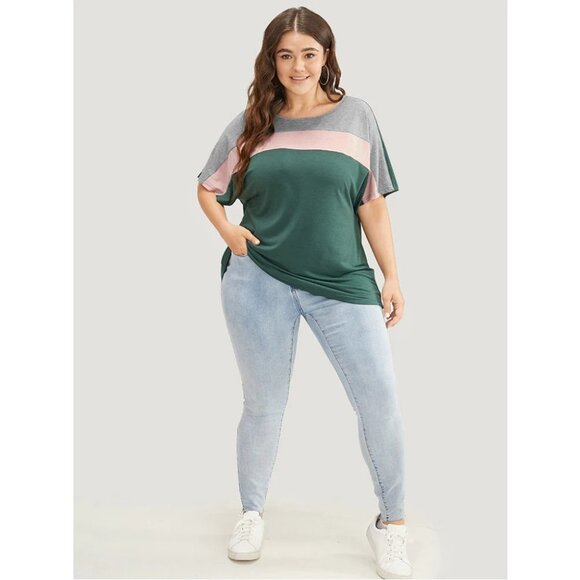 NWT BloomChic Emerald Colorblock Contrast Dolman Sleeve T-Shirt Size 10/M - Picture 5 of 5